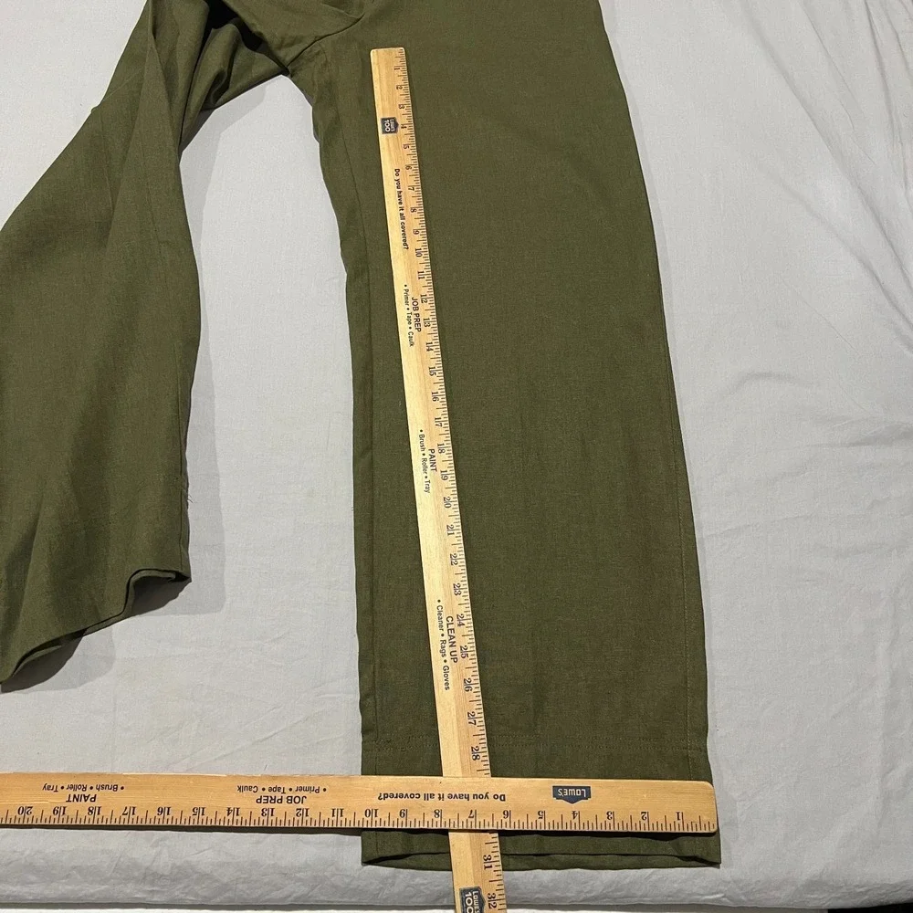 NWT Zara Womens Green Linen Blend Elastic Waist Wide-Leg Boho Flowy Pants M